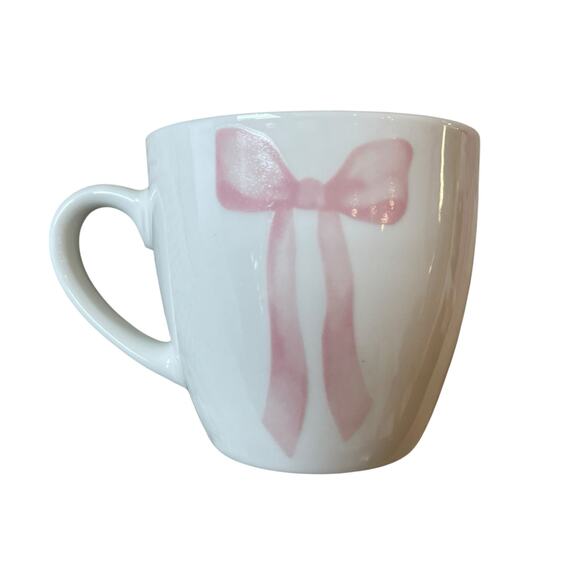 Godinger Pink Bow Ceramic Espresso Mug Set of 4 White New - Picture 3 of 16